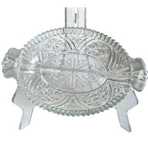 Vintage APEG Clear Pressed Glass Divided Relish Dish With Handles 10" GrannyCore